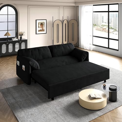 Queen Size Futon Sofa Bed with 2 Pillows, Blue V9731