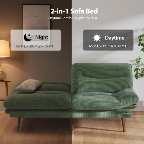 Pipishell Convertible Futon Sofa Bed, 66" Corduroy, Grey L81220