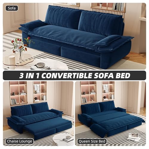 Queen Size Futon Sofa Bed with 2 Pillows, Blue V9731