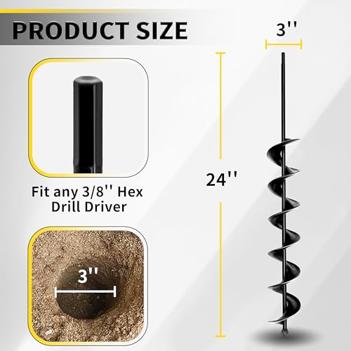 Garden Auger Drill Bit 3" x 24" for Planting and Post Hole Digging K631624