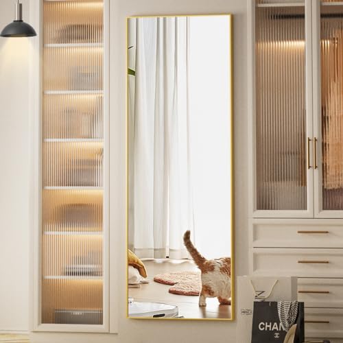 Koonmi Large Full Length Mirror with Stand, Aluminum Alloy Frame, Black G7504