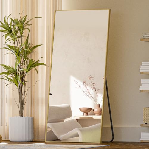 Koonmi Large Full Length Mirror with Stand, Aluminum Alloy Frame, Black G7504