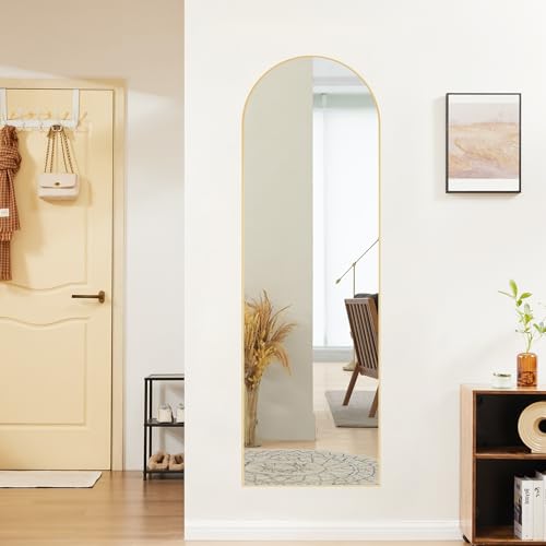 Sweetcrispy 64"x21" Arched Full Length Mirror, Standing or Leaning, Gold U4556