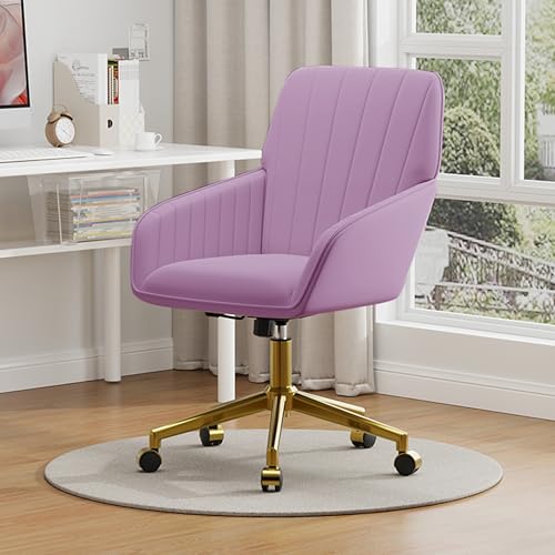 Velvet Home Office Chair with Gold Base, Swivel Desk Chair with Wheels (Cream) Z435471