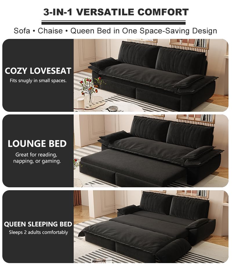 Queen Size Futon Sofa Bed with 2 Pillows, Blue V9731