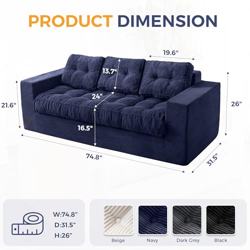MAXYOYO 3 Seater Boneless Floor Sofa with Tufted Cushion, Beige A96326