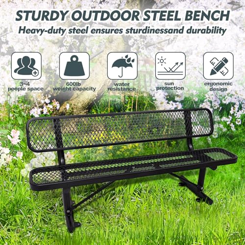 Heavy Duty Outdoor Metal Park Bench with Backrest for Garden Patio Yard K713