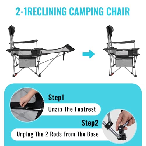 #WEJOY 2-in-1 Reclining Camping Chair with Footrest for Adults B28363