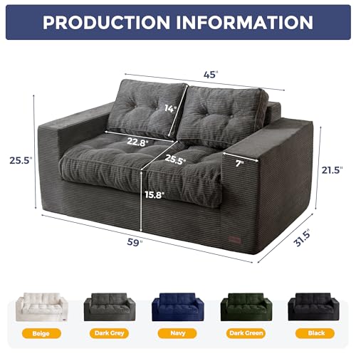 MAXYOYO 3 Seater Boneless Floor Sofa with Tufted Cushion, Beige A96326