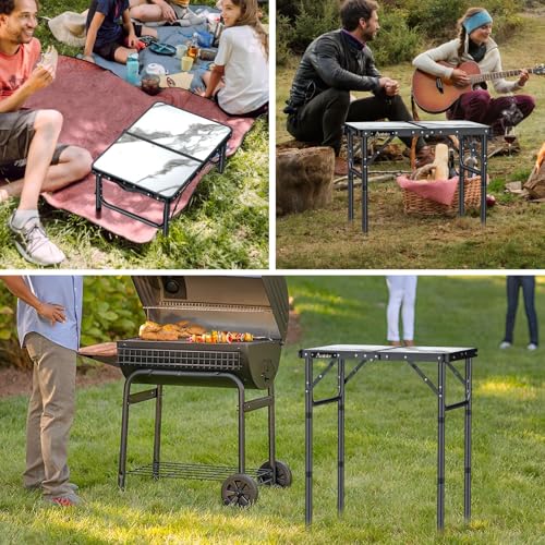 Folding Camping Table with Storage Net, Adjustable Height, Aluminum, Portable C67438