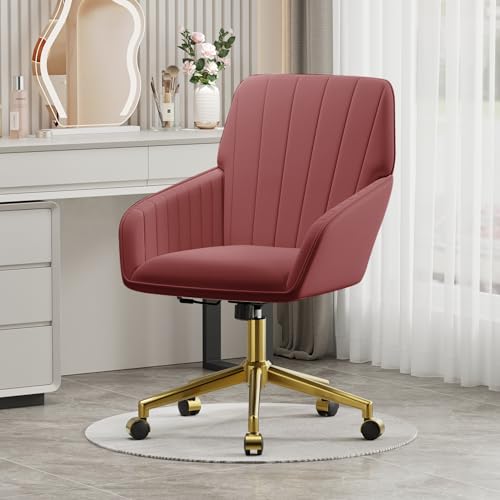 Velvet Home Office Chair with Gold Base, Swivel Desk Chair with Wheels (Cream) Z435471