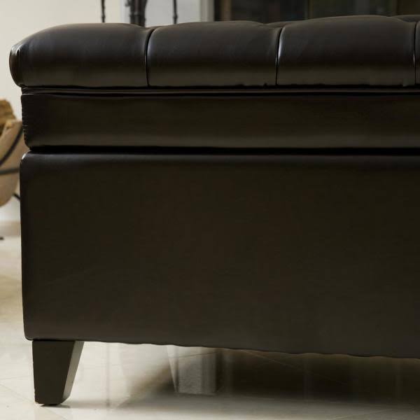 Noble House Hastings Espresso Tufted Storage Ottoman Brown I602