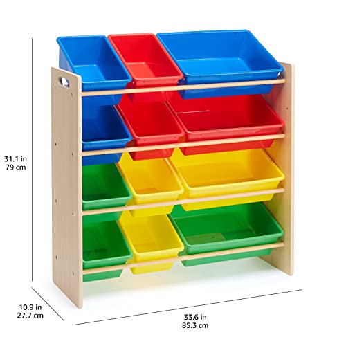 Amazon Basics Kids Toy Storage Organizer with 12 Plastic Bins, White and Pink E133327