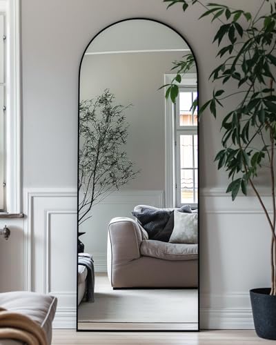 Arched Full Length Floor Mirror 76"x34" Black Freestanding I957