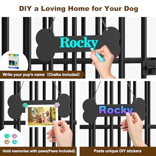 Easycom 41" Foldable Dog Crate Furniture with Adjustable Bowls, Rustic Brown M74490