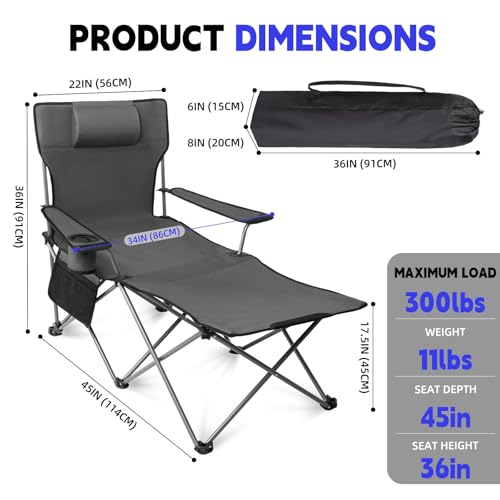 Reclining Camping Beach Chair with Footrest, Pillow and Cup Holder W80265