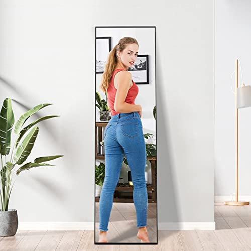 WIIS' IDEA Full Length Mirror with Stand, 59"x16" Floor Mirror, Black O584483