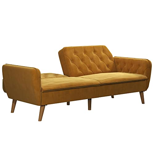 Novogratz Tallulah Memory Foam Futon Convertible Couch, Camel Faux Leather F5939