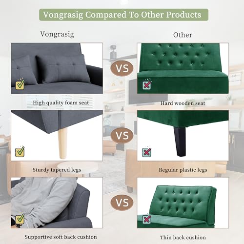 Vongrasig 47" Modern Loveseat Sofa, Mid Century Linen Fabric, Dark Gray O910