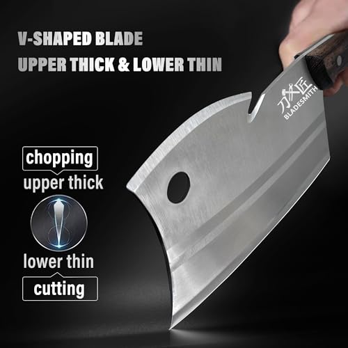 BLADESMITH Meat Cleaver Bone Chopper Knife, 6.3'' Stainless Steel Blade with Pear Wood Handle Q434
