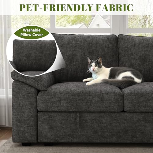 108 Inch U-Shaped Sectional Sleeper Sofa with Pull Out Bed, Dark Grey J60928