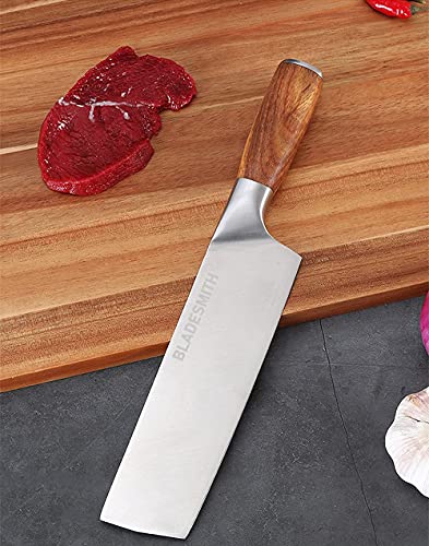 BLADESMITH Meat Cleaver Bone Chopper Knife, 6.3'' Stainless Steel Blade with Pear Wood Handle Q434