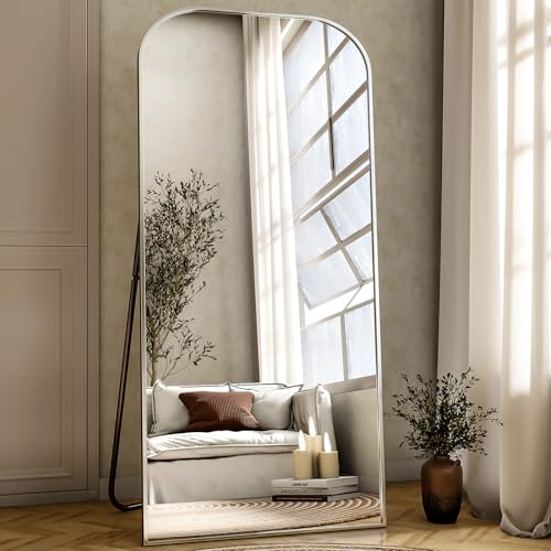 Full Length Mirror 56x21 Inch Arched Floor Standing Wall Mountable Black J48657