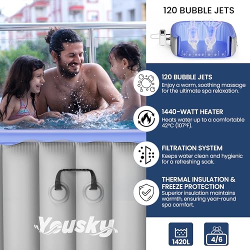 Inflatable Hot Tub 6-8 Person with 120 Bubble Jets and Heater K601