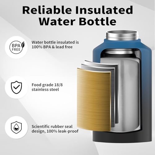 128oz Insulated Stainless Steel Water Bottle with Handle, Black W803