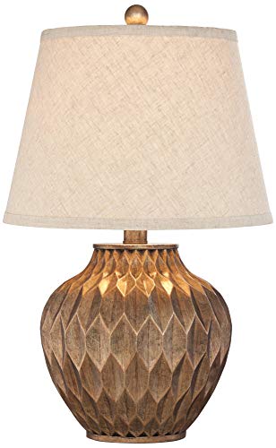 360 Lighting Buckhead Modern Accent Table Lamp 22" High Warm Bronze Brown Sculptural Geometric Textured Urn Tapered Fabric Drum Shade Bedroom Living Room House Home Bedside Nightstand Office