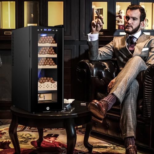 Electric Humidor for Cigars, 35L Thermostatic Cabinet with Digital LED Screen U918