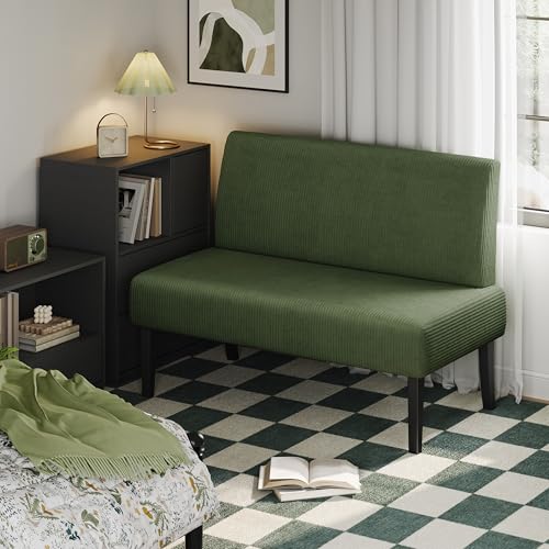 Yaheetech Small Mini Sofa Couch Armless Loveseat Futon Corduroy Beige M329389