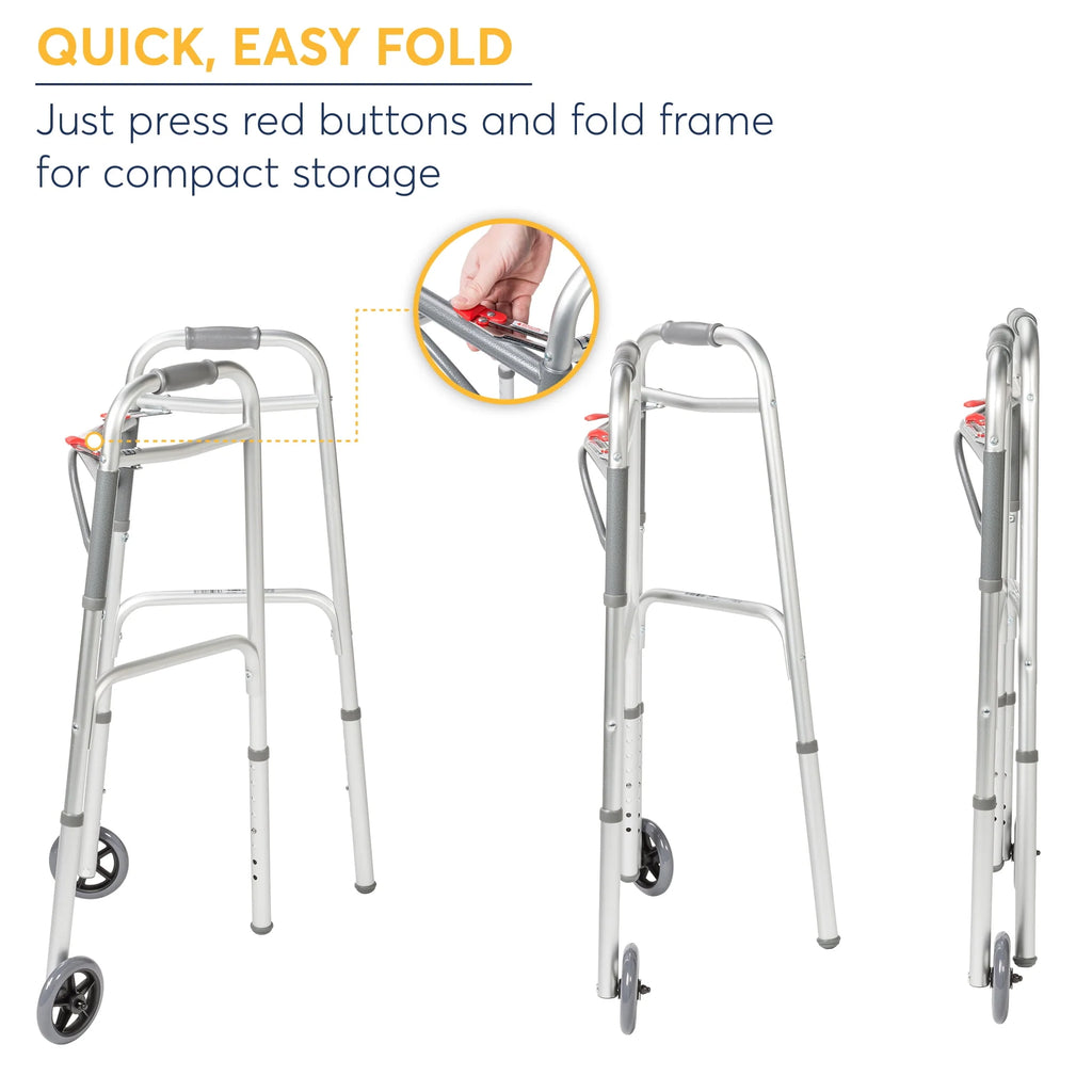 Drive Medical PreserveTech Deluxe Two Button Folding Walker with 5 Wheels B36706