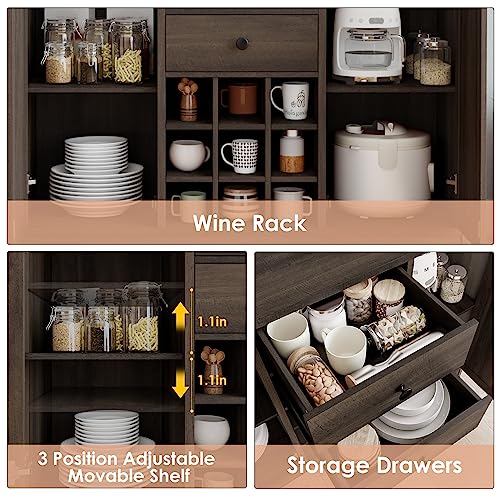 Farmhouse Buffet Sideboard Bar Cabinet with Storage, Dark Brown A255