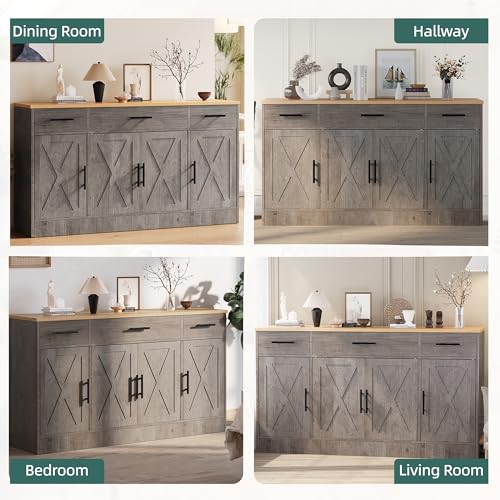 Shintenchi Buffet Cabinet with Storage, 53.4" Farmhouse Sideboard, Ash Grey Y999