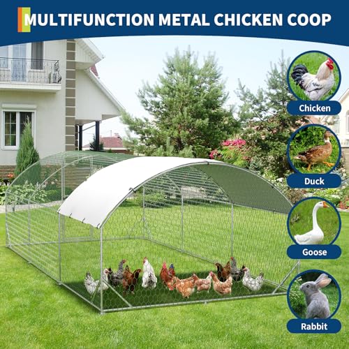 Large Metal Chicken Coop Walk-in Poultry Cage with Waterproof Cover, Double Lockable Doors X5588
