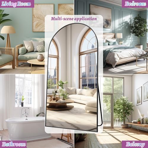 Arched Full Length Floor Mirror 76"x34" Black Freestanding I957