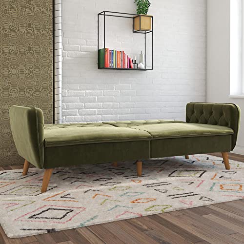Novogratz Tallulah Memory Foam Futon Convertible Couch, Camel Faux Leather F5939