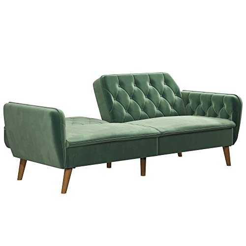 Novogratz Tallulah Memory Foam Futon Convertible Couch, Camel Faux Leather F5939