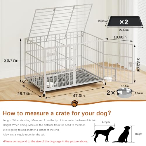 aboxoo 42/48 inch Heavy Duty Metal Dog Crate for Large Dogs with Wheels and Tray M5685