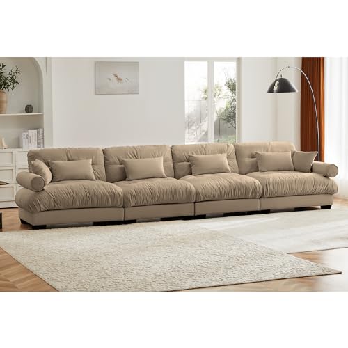 130" Modular Sectional Sofa with Movable Ottoman, Velvet Upholstered, Green Y4976
