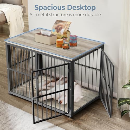 43'' Dog Crate Furniture with 3 Doors, XL Wooden End Table for Medium to Large Dogs M2208