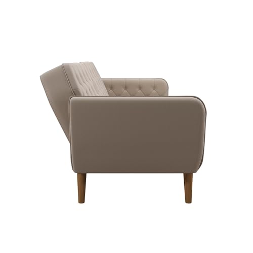 Novogratz Tallulah Memory Foam Futon Convertible Couch, Camel Faux Leather F5939