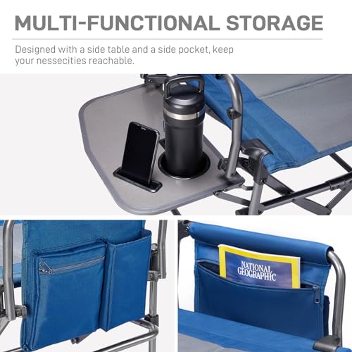 EVER ADVANCED Camping Directors Chair with Side Table, Portable Folding, Heavy Duty, Black T488