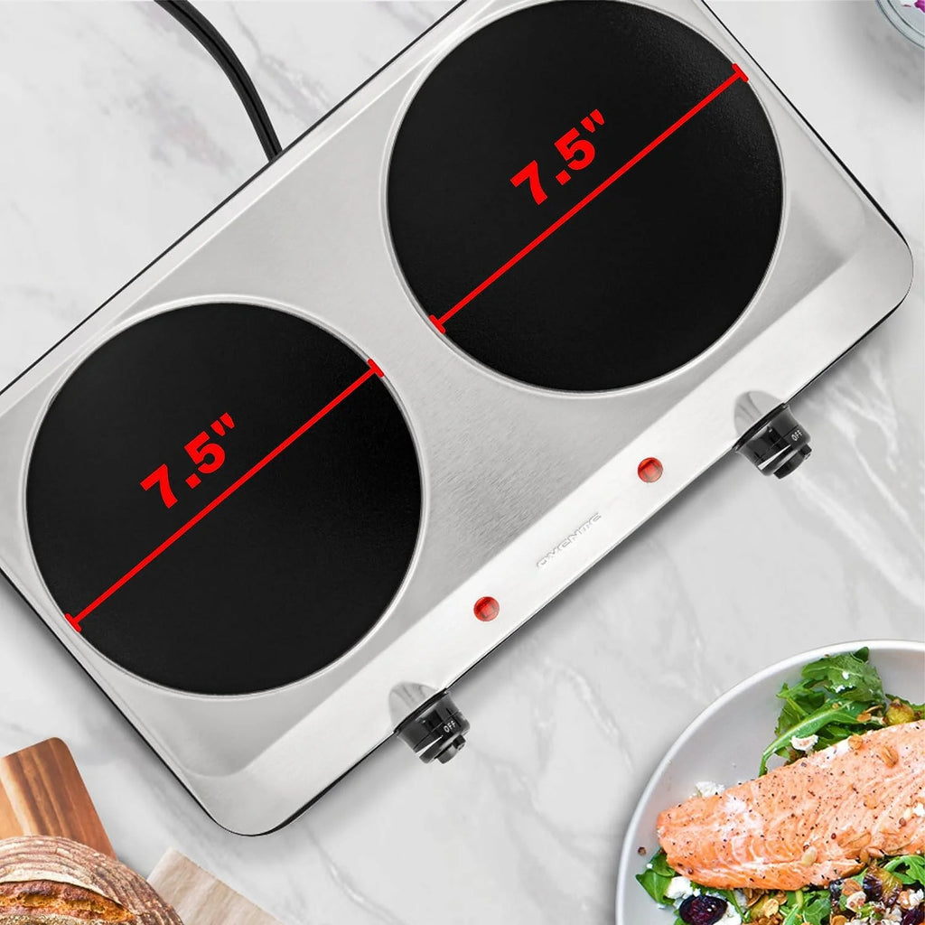 OVENTE Countertop Infrared Double Burner 1500W Electric Hot Plate, Silver V553987