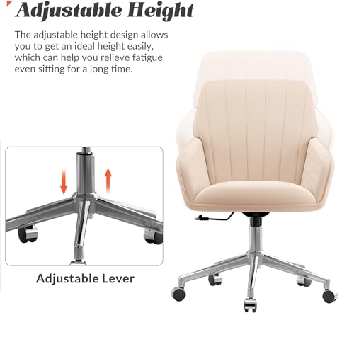 Velvet Home Office Chair with Gold Base, Swivel Desk Chair with Wheels (Cream) Z435471