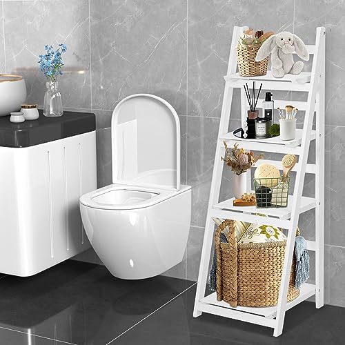 Funkeen Foldable Ladder Shelf Plant Stand for Indoor Outdoor White D80239