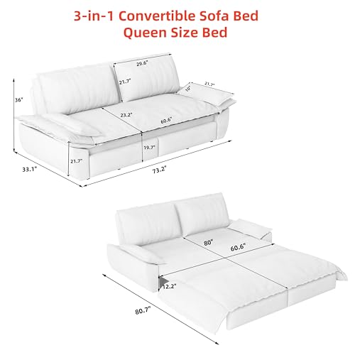 Queen Size Futon Sofa Bed with 2 Pillows, Blue V9731