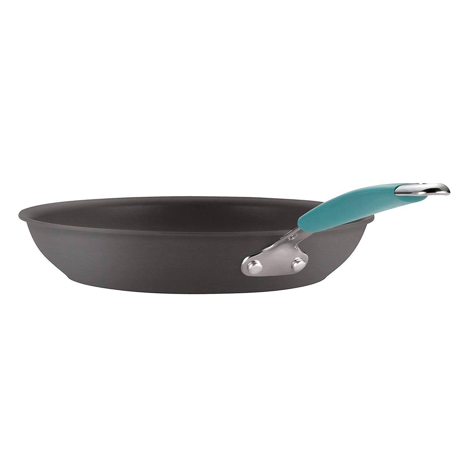 Rachael Ray Cucina 12-Piece Cookware Set, Gray with Agave Blue Handles I3082