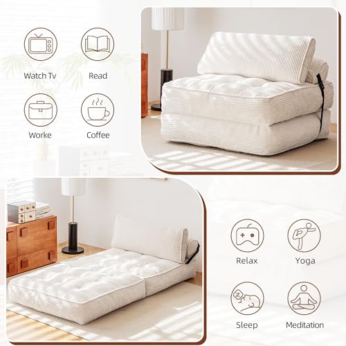 GYUTEI Folding Sofa Bed Convertible Sleeping Chair with Corduroy Fabric, Grayish Blue E807